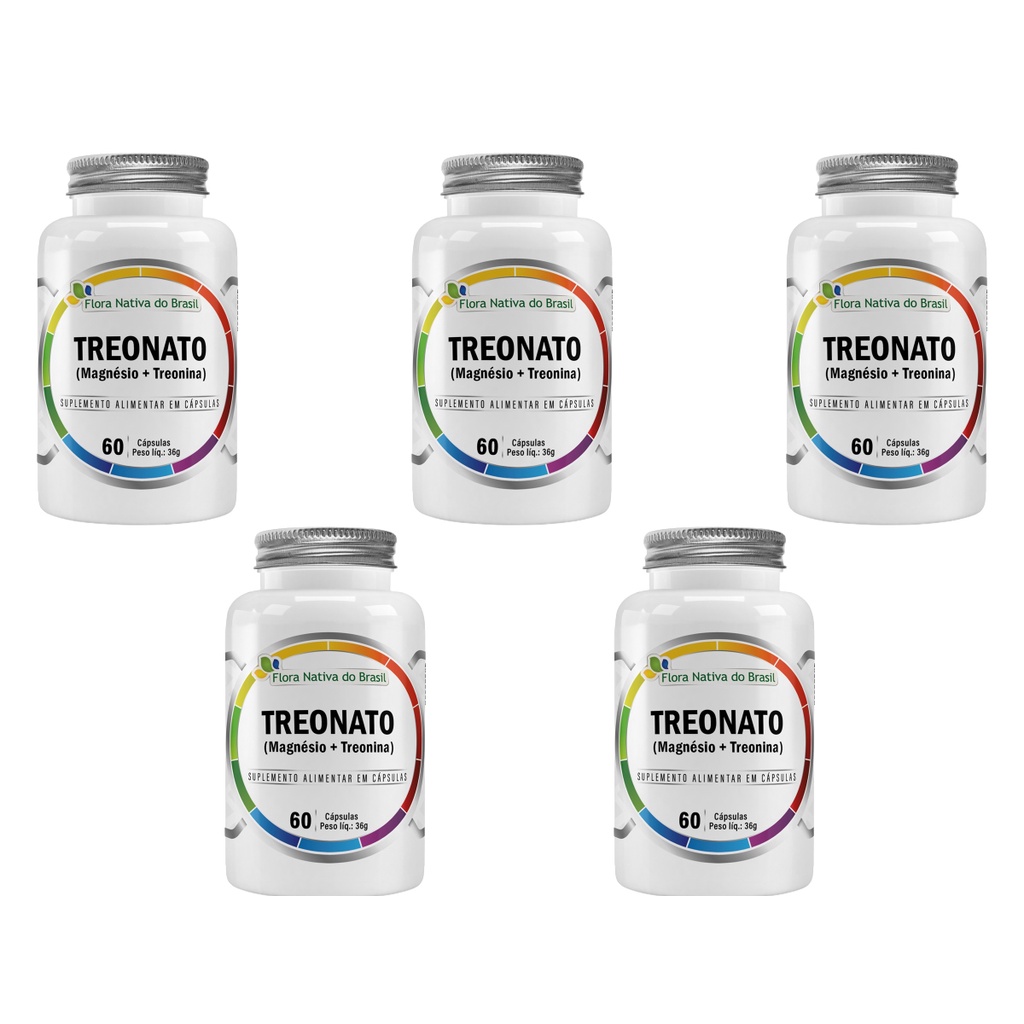 Kit 5x Magnésio L Treonato Puro Concentrado 300 Cápsulas 600mg Flora Nativa do Brasil