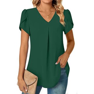 Blusa E Camisa De Manga Curta Branca Feminina Summer Solid Chiffon Shirt Top 2023 Fashion Elegant V Neck Blusas Camisas Vestuário Feminino