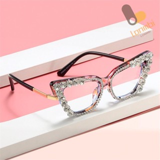 LONMBI Moldura De Óculos Femininos , De Lentes De Gato De Strass Feminino , Diamante Estilo INS Sem Maquiagem Para Mulheres