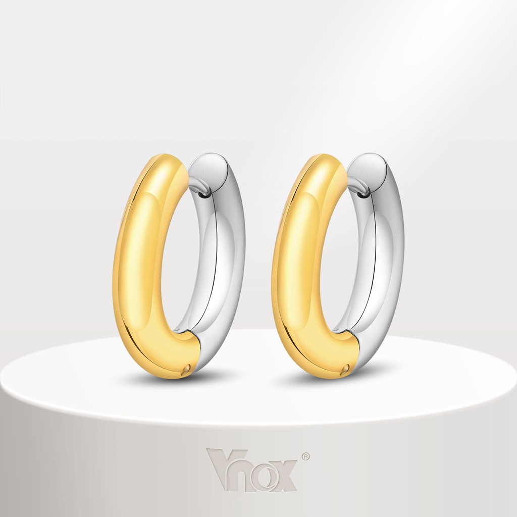 Brinco Vnox Gold E Silver Round Hoop Para Mulheres , Brincos Hipoalergênicos De Design Único Em Aço Inoxidável em Oferta na Shopee