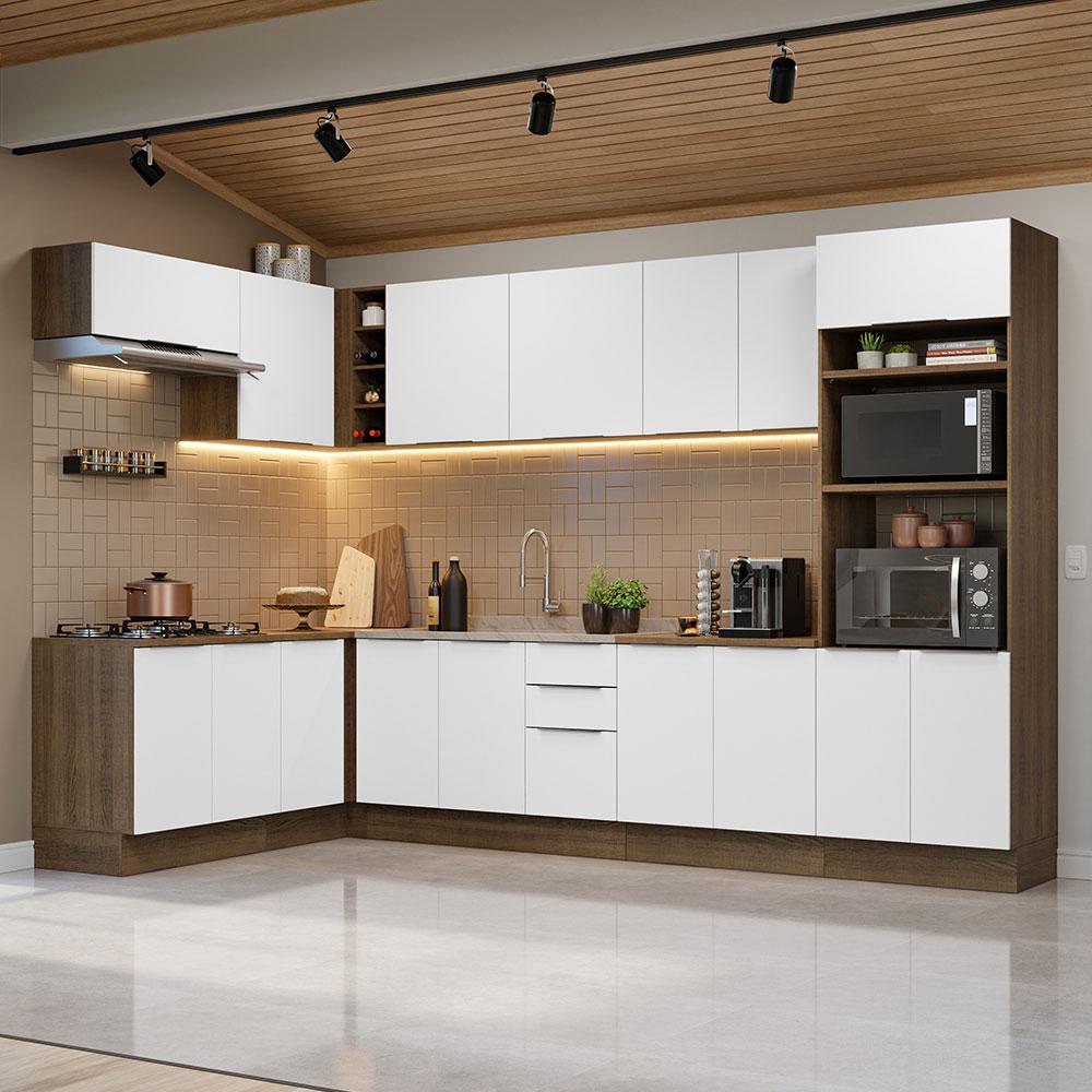 Armário de Cozinha Completa de Canto 499cm Rustic/Branco Stella Madesa 01 - Home & Living