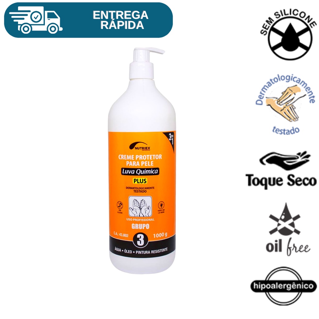 Creme De Proteção Luva Química Grupo 3 Nutriex Galão 1 Litro Camada Invisivel Mãos Água Oleo Pintura em Oferta na Shopee