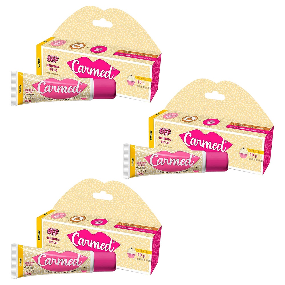 Kit 3 Unidades Hidratante Labial Carmed Bff Beijinho Fps30 10g em Oferta na Shopee