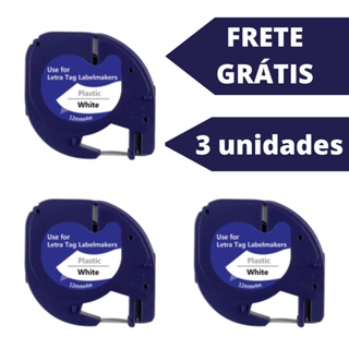 Kit Com 3 Fitas P/ Rotulador 91201 Dymo Letra Tag 12mm*4m Preto/Branco em Oferta na Shopee
