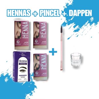Kit 4 Hennas Di Grezzo Mista + Pincel Chanfrado + Dappen de Vidro