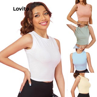 Lovito Regata Feminina da Moda Cropped Fio Liso L02146 (Branco/Preto/Verde/Rosa/Amarelo/Azul)