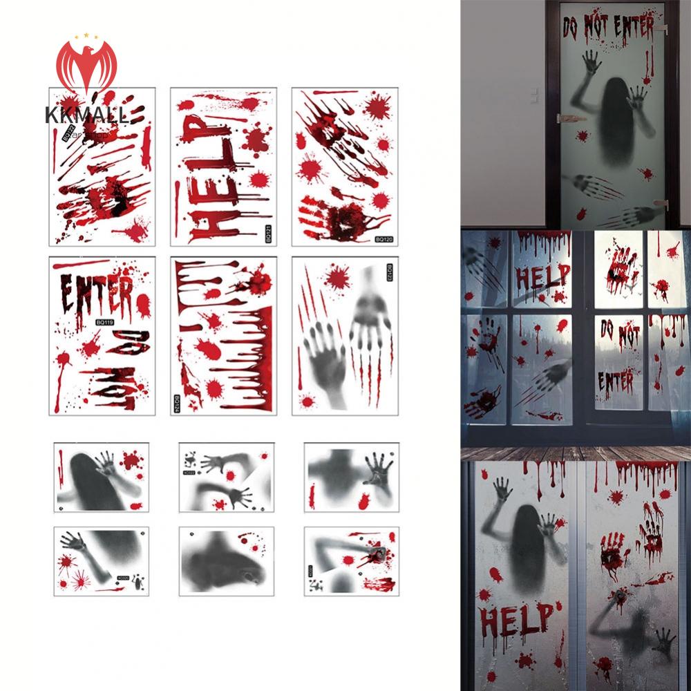 [KKMALL-BR]Terror Stickers Footprint Halloween Realistic Static Cling Film Window Stickers-New In 11-