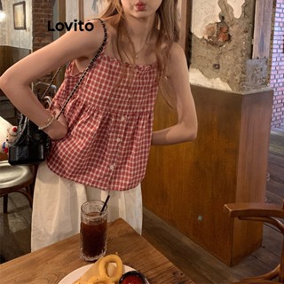Lovito Regata Casual Xadrez Com Botões Para Mulheres LNE33080 (Multicolorido)