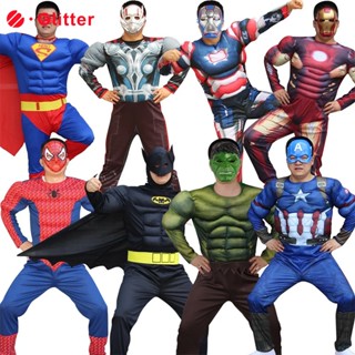 Homem Adulto Super-Herói-Aranha Capitão América Hulk Thor Batman Cosplay Máscara De Fantasia De Halloween Roupas De Macacão Para Festas