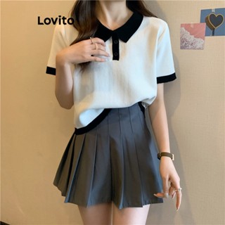 Lovito Casual Camiseta Feminina Lisa Colorblock LNE29252 (Branco)