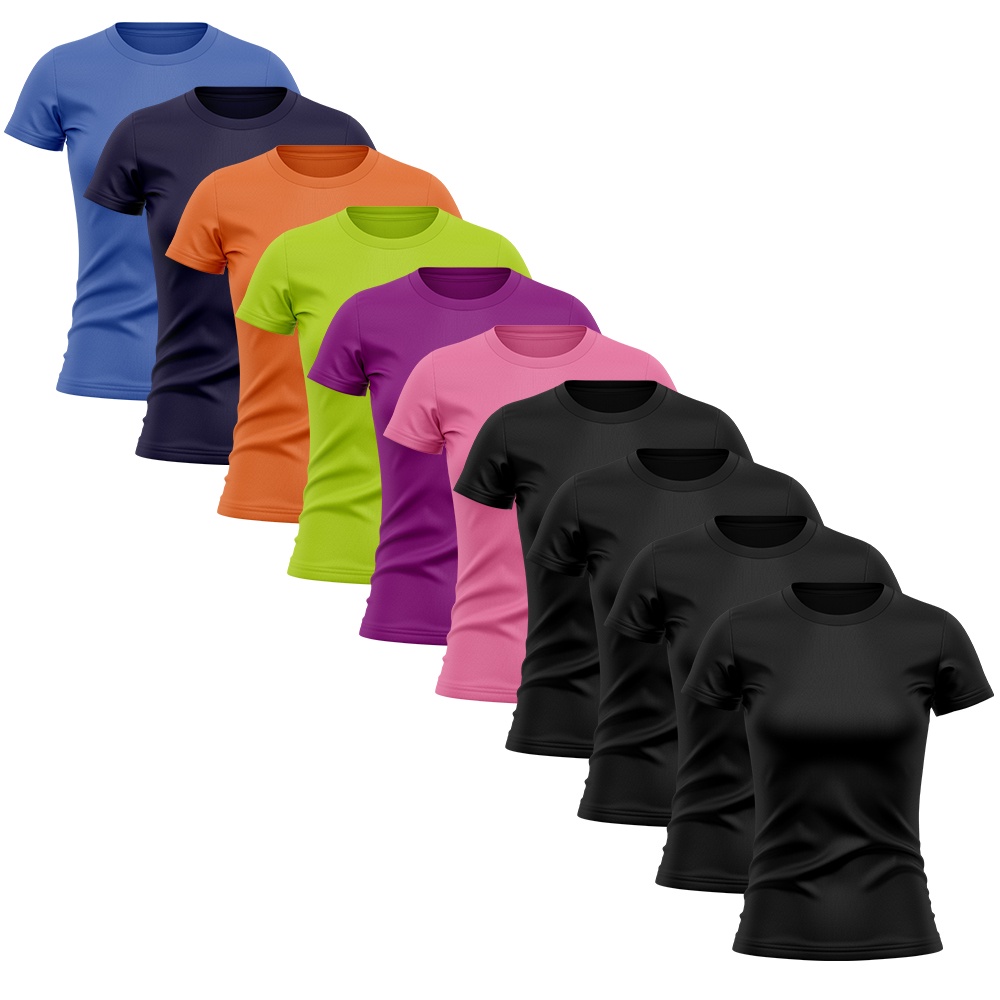 Kit 10 Camiseta Feminina Manga Curta Dry Fit Proteção Solar UV Baby Look Academia Treino Camisetas
