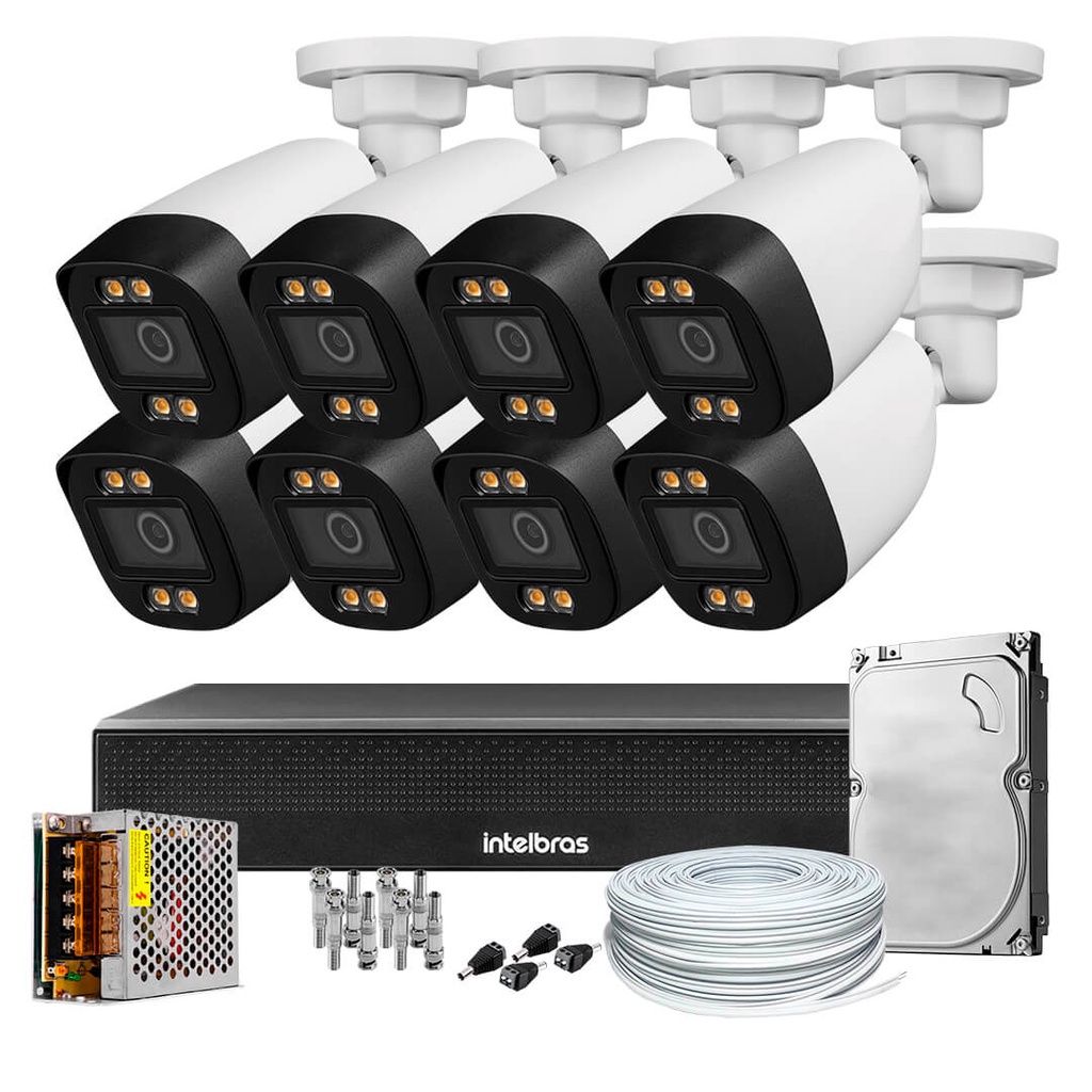 KIT CFTV 08 CAMERAS COLORIDA 1080P 2.8MM MHDX 1008C HD 1TB