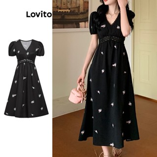 Lovito Casual Vestido com Renda e Estampa Floral para Mulheres L74ED322