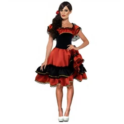 Fantasia Espanhola Adulta de Luxo Vestido de Alta Costura + Veu Negro com Flores