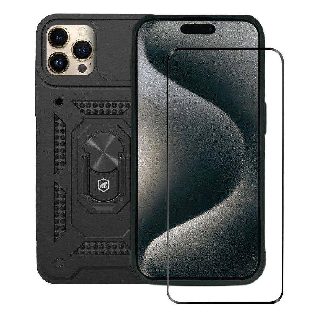 Kit Capa case capinha Dinamic Cam Protection e Pelicula Ultra Glass Preta para iPhone 15 Pro Max - Gshield
