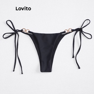 Lovito Calcinha Sexy de Biquini com Amarração Lateral e Renda para Mulheres LNL37087 (Preto)