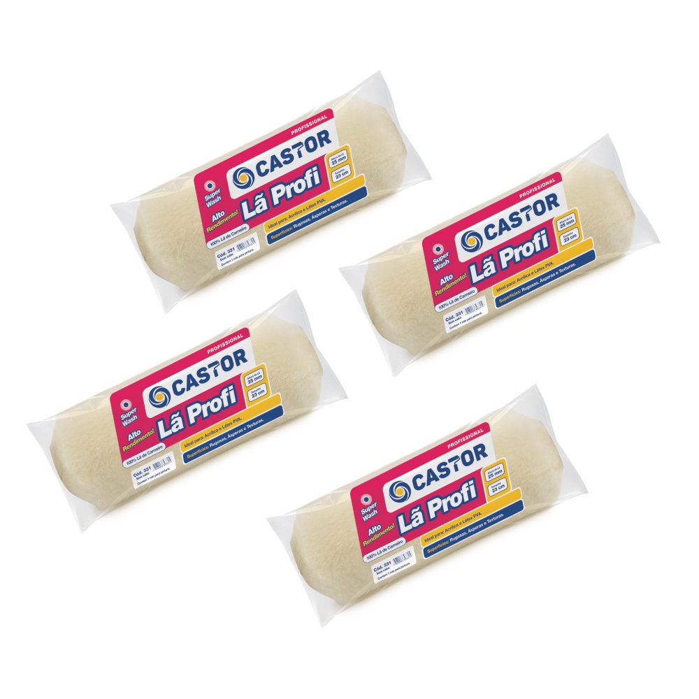 Kit 4 Rolos de Lã Carneiro Profissional 23cm - Castor em Oferta na Shopee