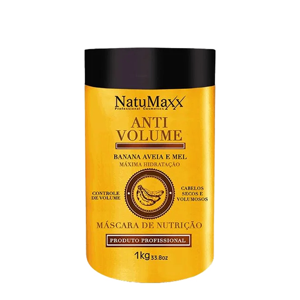 Máscara Hidratação Capilar AntiVolume Banana Aveia NatuMaxx 1kg Fortalece Hidrata Recupera e Reduz o volume dos cabelos