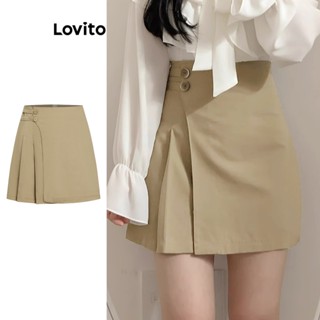 Lovito Saia Assimétrica Plissada Lisa Casual Para Mulheres L77ED088