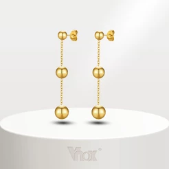 Brincos De Contas Redondas Vnox Tassel Para Menina Feminina , 18K Ouro Aço Inoxidável Hipoalergênico Longos Jóias Presente