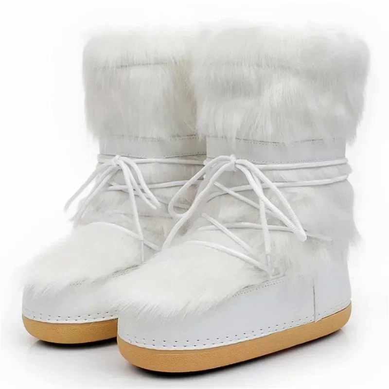 Inverno Neve Botas Moda espaço botas Grosso Faux Fur macio Lace-Up Quente À Prova D' Água de Borracha Plush estilo lunar sapatos Meninas Botas