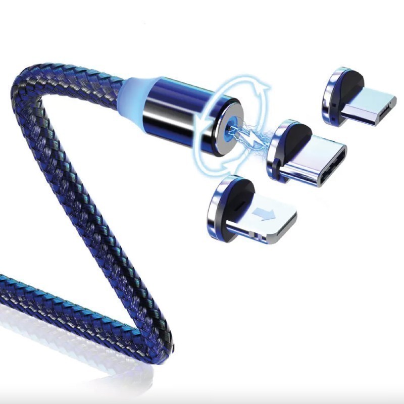 Cabo Carregador Magnético 3 em 1 led V8 ,Tipo C, iPhone Micro Usb Universal