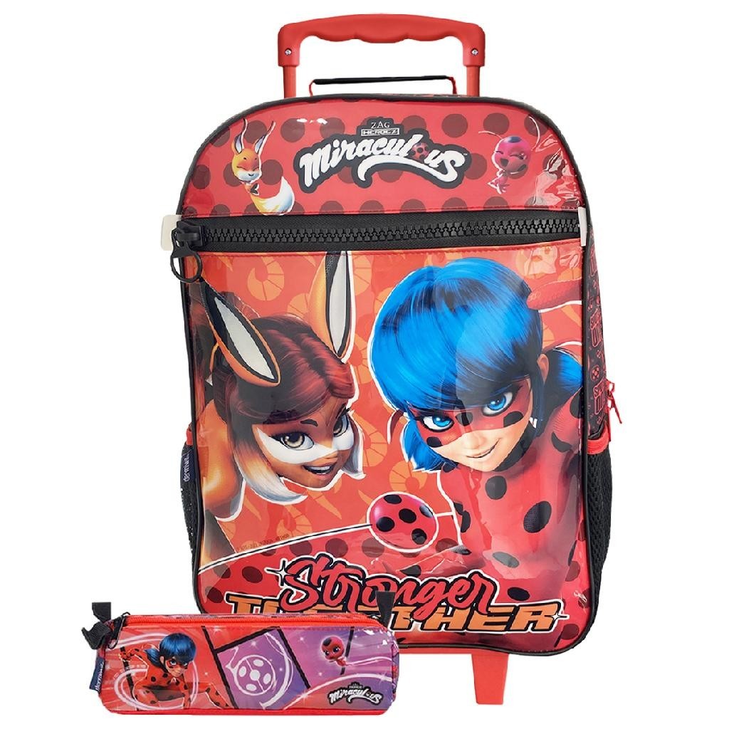 Kit Escolar Mochila Com Rodinhas + Estojo Miraculous Ladybug