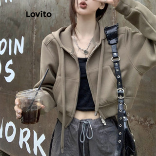 Lovito Casaco Casual Com Zíper Frontal Com Bolso Liso Para Mulheres LNA37059 (Mocha Marrom)