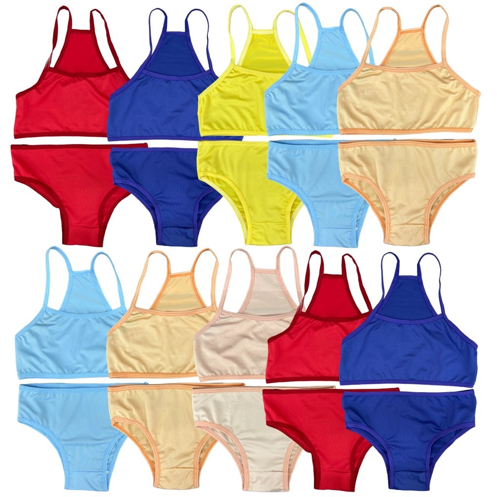 Kit 10 Conjunto Infantil Top e Calcinha Menina Nadador Biquini Juvenil Liso Escola