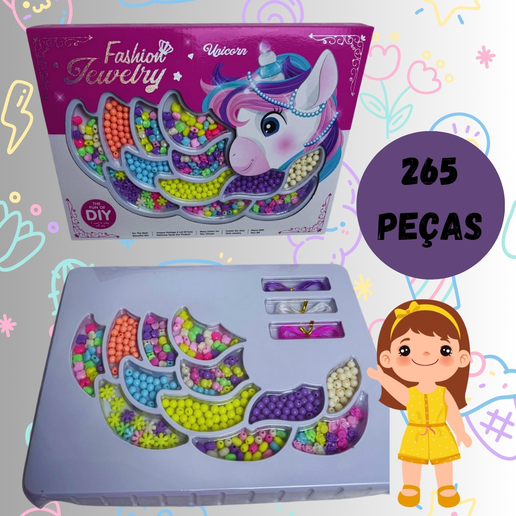 Kit Miçangas Infantil Estrela Colorida 265 Peças Para Fazer Pulseira Bolinhas Bijuteria Colar