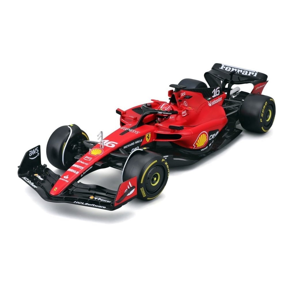 Miniatura Fórmula 1 Ferrari SF-23 - #16 C. Leclerc - Fórmula Racing (2023) - 1:24 - Burago C/ Acrílico