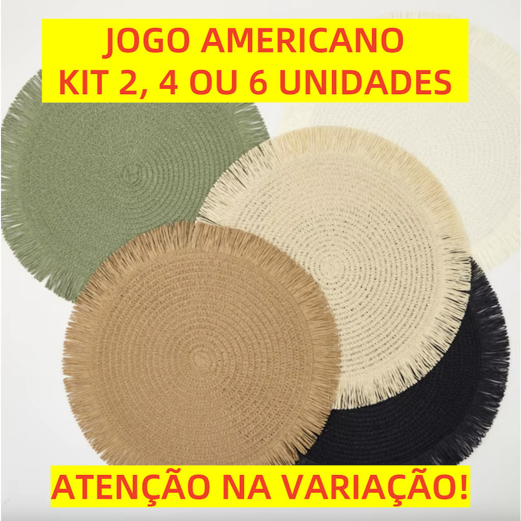 OFERTA JOGO AMERICANO REDONDO 38CM TRANÇADO BORDA DESFIADO MESA JANTAR KIT 2, 4 OU 6 PEÇAS ELEGANTE