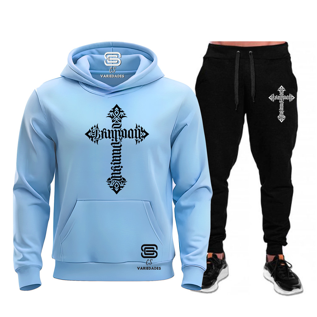 Conjunto Moletom crucifixo tribal Fé  Moda Cristã Casaco Blusa De Frio + Calça  moleton canguru com bolso e capuz em Oferta na Shopee