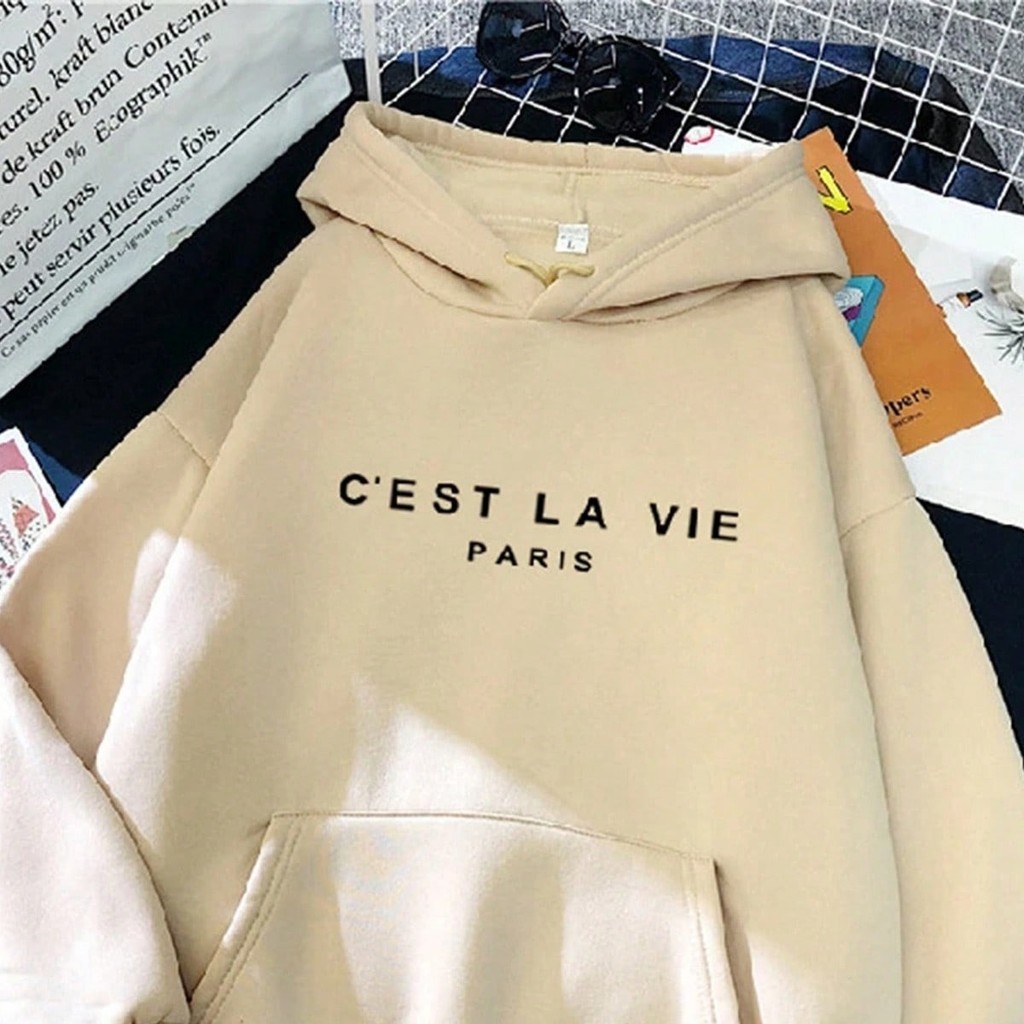 Moletom Paris Cest La Vie Masculino Feminino Blusa de Frio Moletom Canguru Casual Estilo Unissex