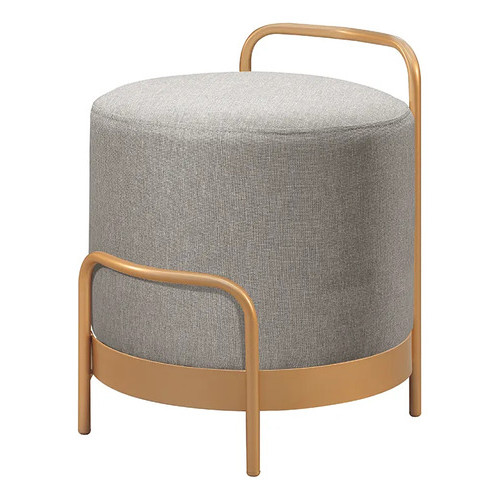 Puff Redondo Bacci Em Linho E Base Metal Dourado