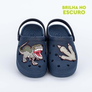 Sandália Babuche Masculina Infantil Menino Dinossauro Brilha no Escuro Marinho