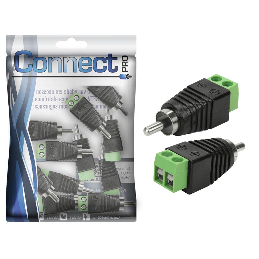 10X Conector Plug Rca Macho Com Borne P/ Cftv Câmera