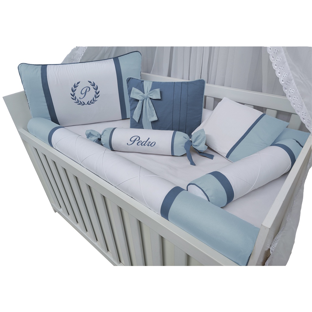 Kit berço rolinho 100% algodão personalizado menino