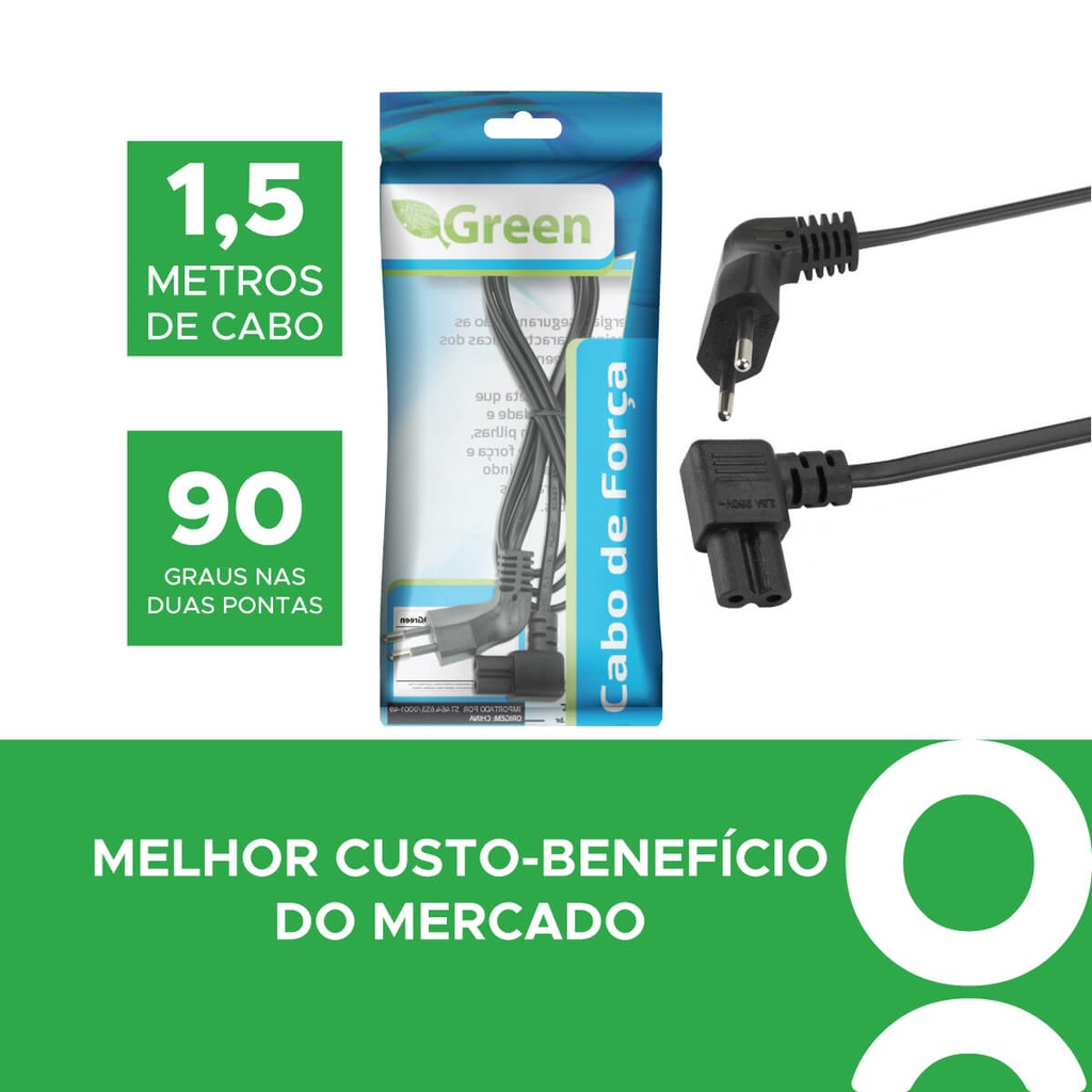 Cabo De Força Alimentação Smart Tv 90 Graus Original Green