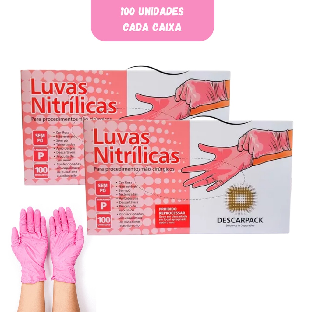Kit de 2 Luva Rosa Descarpack Tamanho P Com 100 unidades em Oferta na Shopee