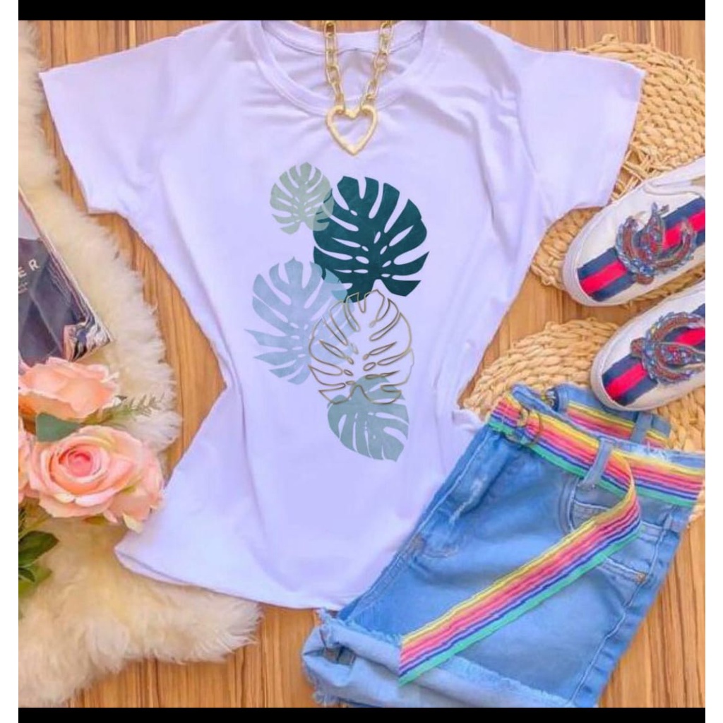 Blusa T-shirt Camiseta ESTAMPA FOLHAS COSTELAS DE ADÃO em Oferta na Shopee