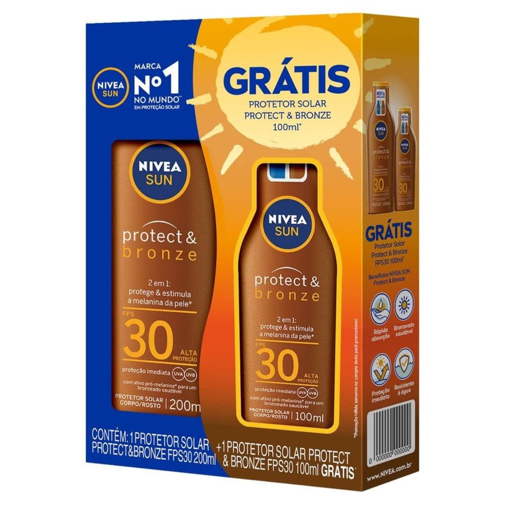 Kit Protetor Solar Nivea Sun Protect & Bronze FPS30 com 200ml + 100ml