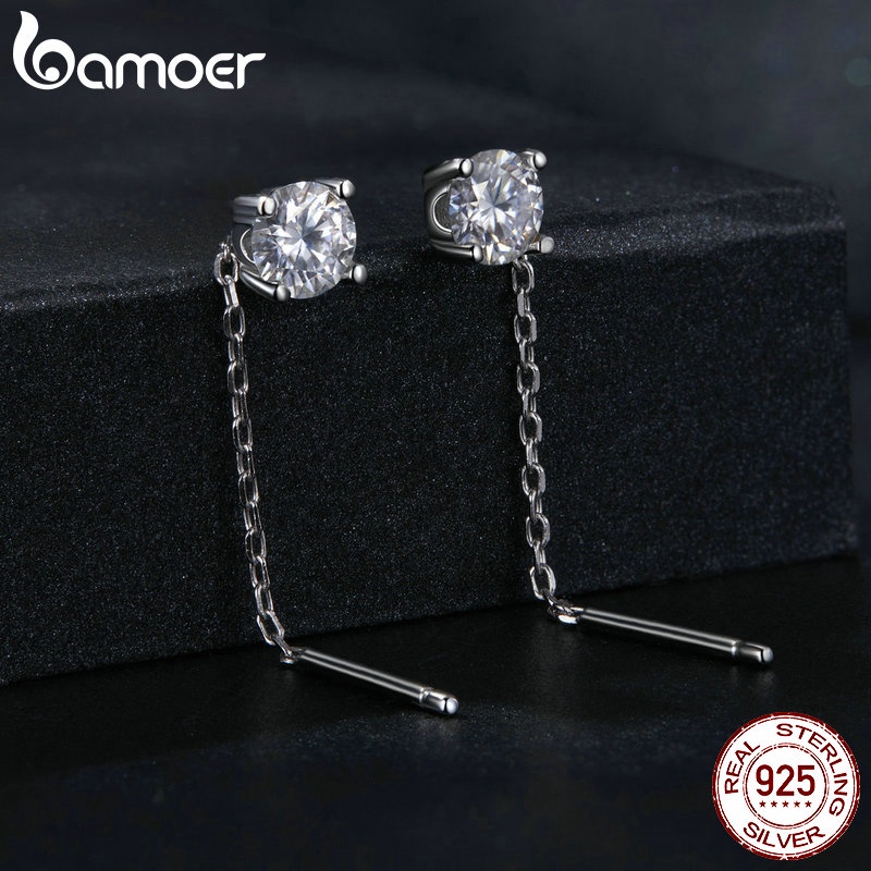 Brincos De Fita Bamoer 925 Sterling Moissanite Fios De Orelha Moissanita Jóias Presentes Para Mulheres em Oferta na Shopee