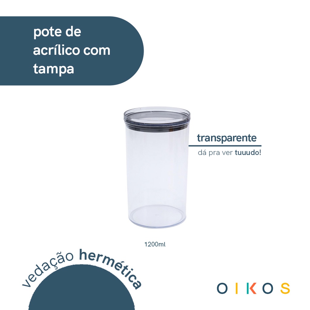 Detalhes do Pote de acrílico 1,2L com tampa transparente circular empilhável - Oikos