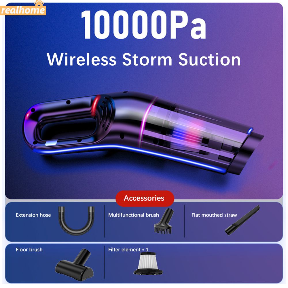 Aspirador de pó portátil para carro, mini aspirador de pó portátil para carro, carregamento sem fio, 120w, aspirador portátil, espanador de ar, bomba de ar realhome