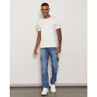 Calça Jeans Masculina Cargo Marmorizada Azul