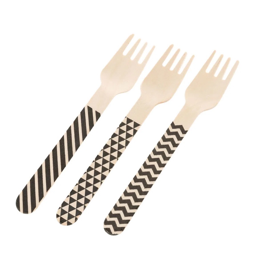 Garfo de Madeira Preto - TMG06 - 10 unidades - Silver Plastic - Rizzo Distribuidora