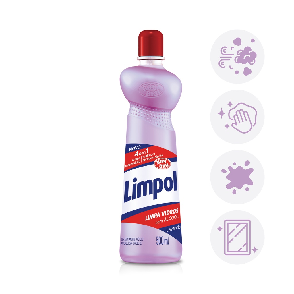 Limpa Vidros Álcool Lavanda 4 1 Limpol 500ml Bombril