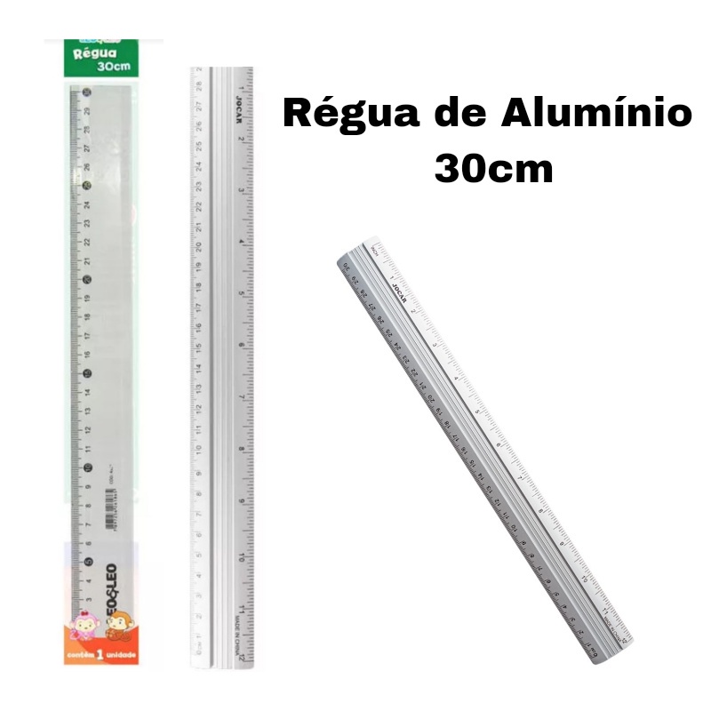Régua 30cm de Alumínio Escolar Escritório Leo &Leo Régua 30cm de Alumínio Escolar Escritório Leo &Leo