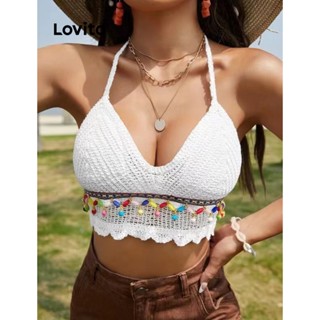 Lovito Tops De Biquíni Lisos Sexy Para Mulheres LNL36097 (Branco)